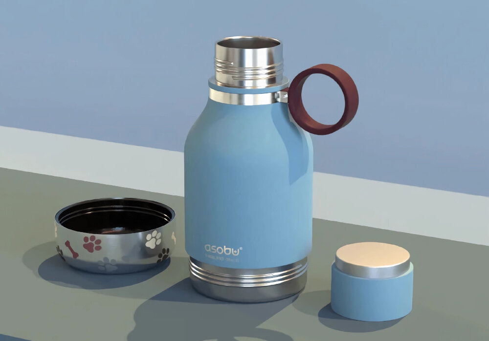 Butelka ASOBU AS-SDB1 0.975 l Niebieski Wyjmowana miska dla wygody funkcja miski wygodne i higieniczne rozwiązanie 