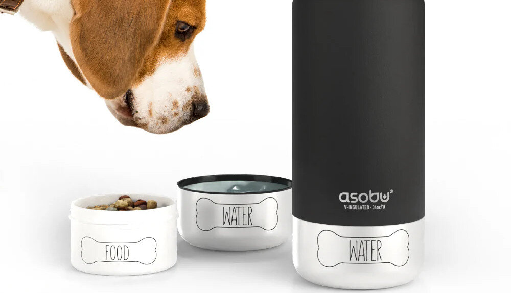 Butelka ASOBU Buddy Biały Praktyczna funkcjonalna stalowa izolowana pojemność dwie odłączane miski woda jedzenie