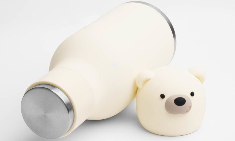 Butelka termiczna ASOBU Bestie Bottle Bear Biały butelka miś główka nakrętka