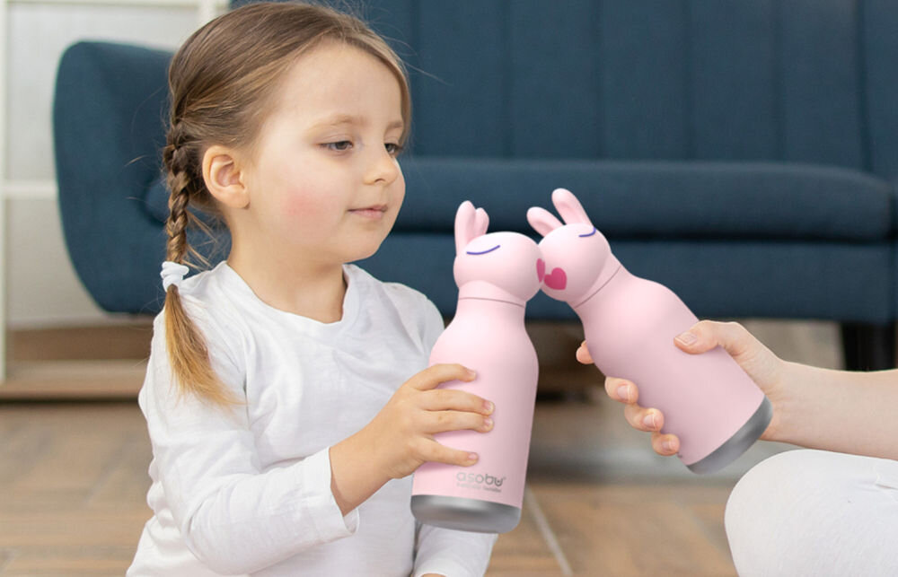 Butelka ze stali nierdzewnej ASOBU Bestie Bottle Bunny Różowy najmłodsi użytkownicy uroczy design zabawna główka jednorożca na zakrętce praktyczna wytrzymała podczas codziennych przygód w szkole na rodzinnych wycieczkach pojemność 460 ml ulubione napoje wygodna w przenoszeniu dopasowana do potrzeb dzieci od 4 roku życia