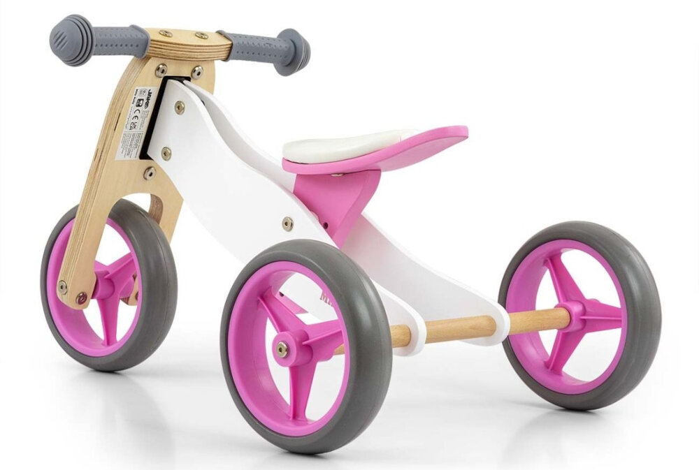 Rowerek biegowy MILLY MALLY Jake 2w1 Classic Różowy wytrzymala drewniana rama odpowiednio zabezpieczona lekki waga 2,13 kg