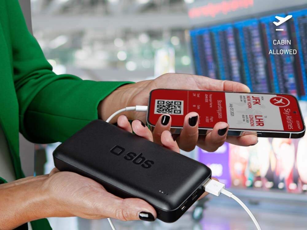Powerbank SBS TTBB20000PD45WK 20000 mAh 45W Kompaktowy powerbank zatwierdzony do podróży wewnątrz plecaka 14 x 6,7 x 2,5 cm.