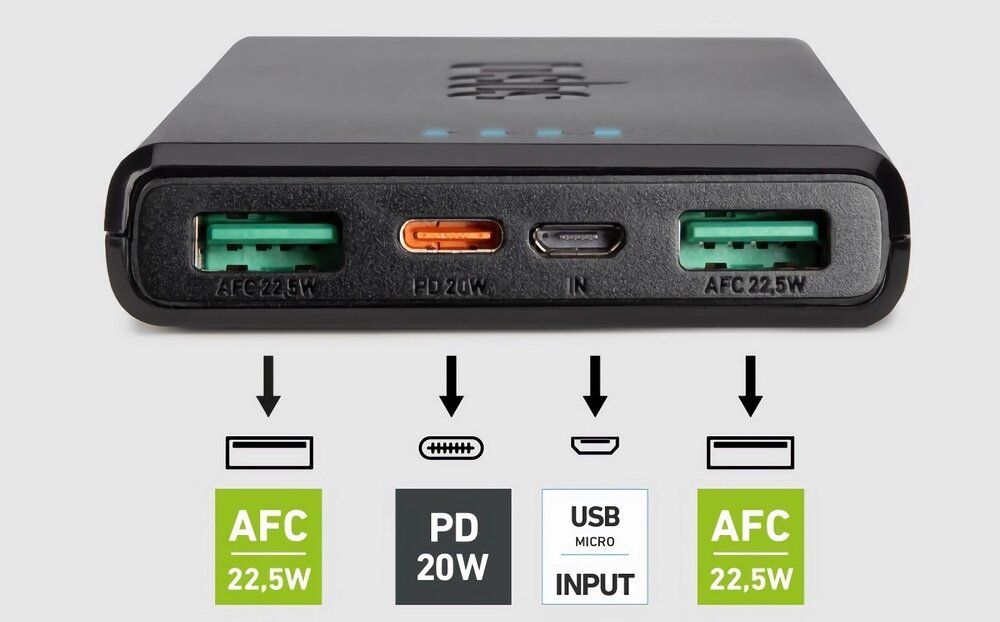 Powerbank SBS 10000mAh 20W Power Delivery TTBB10000FASTPD20K Czarny Power bank ładujący różne typy urządzeń przez trzy porty