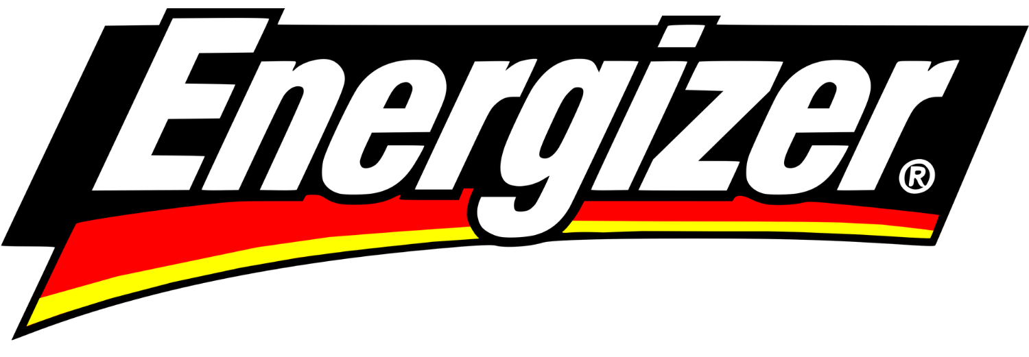 Logo z napisem \'Energizer\' na czarnym tle z czerwono-żółtym paskiem u dołu.