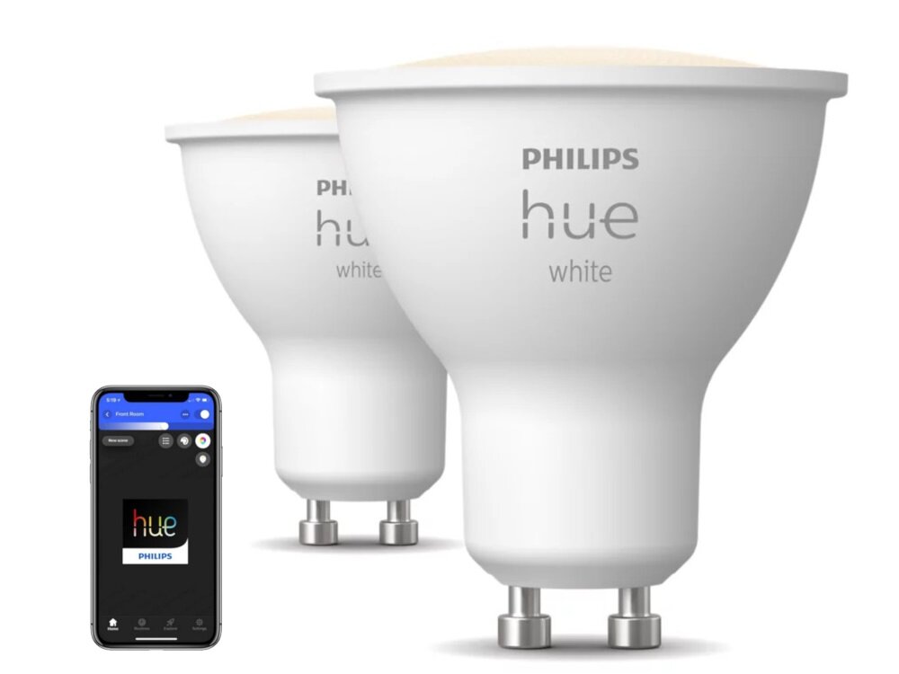 Inteligentna żarówka LED PHILIPS HUE White GU10 2szt. inteligentne rozwiazanie oszczednosc energii komfort uzytkowania moc 4,2 W energooszczedna efektywnosc oszczednosc
