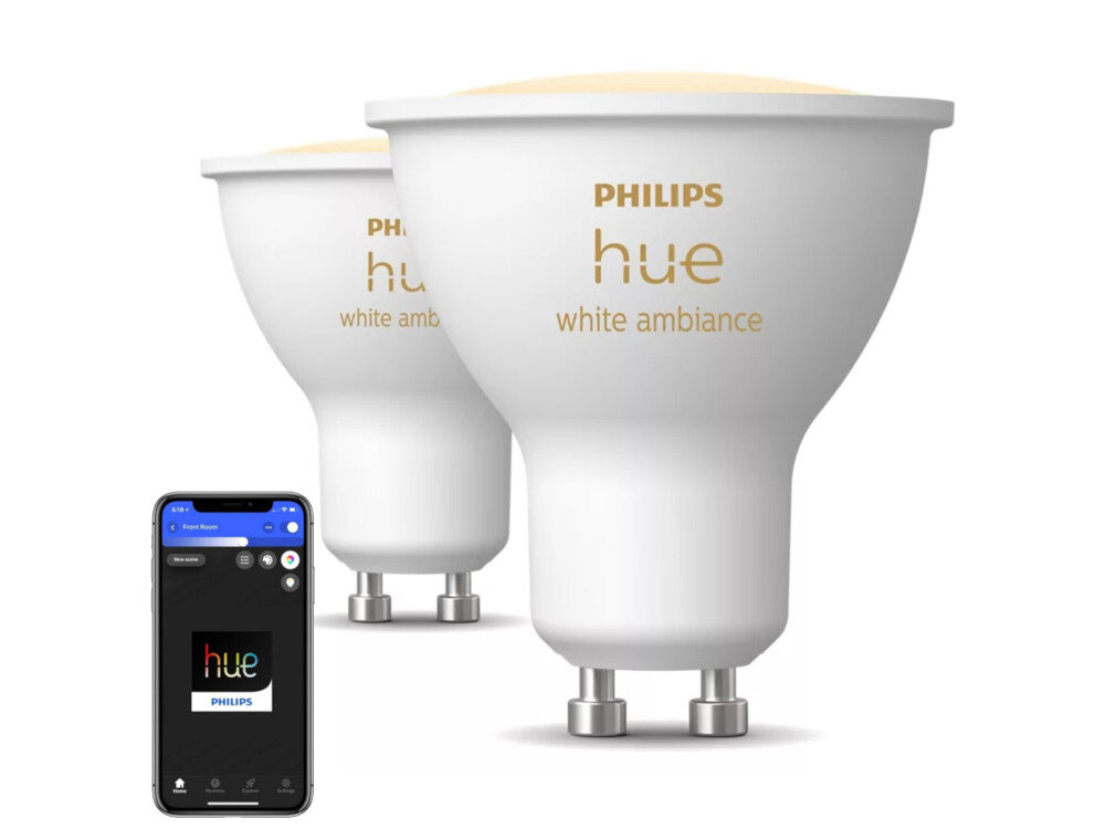 Inteligentna Żarówki LED PHILIPS HUE 929003666702 4.2W GU10 Bluetooth, Zigbee 2 szt. inteligentne rozwiazanie oszczednosc energii komfort uzytkowania moc 4,2 W energooszczedna efektywnosc oszczednosc