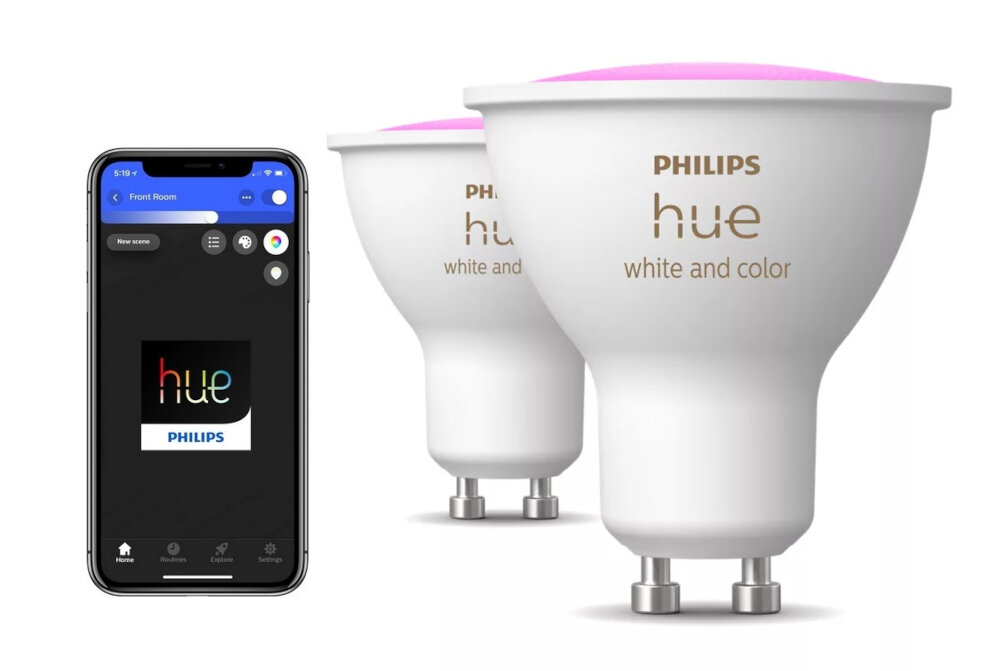 Inteligentna żarówka PHILIPS HUE White and color Ambiance GU10 2 szt. inteligentne rozwiazanie oszczednosc energii komfort uzytkowania moc 4,2 W energooszczedna efektywnosc oszczednosc