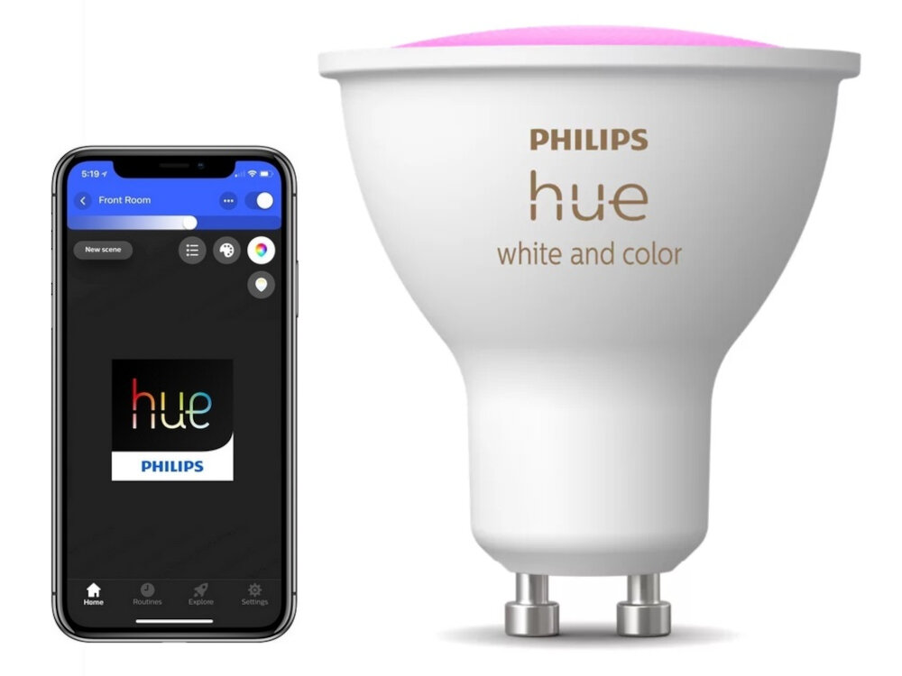 Inteligentna żarówka LED PHILIPS HUE White and color Ambiance GU10 inteligentne rozwiazanie oszczednosc energii komfort uzytkowania moc 4,2 W energooszczedna efektywnosc oszczednosc