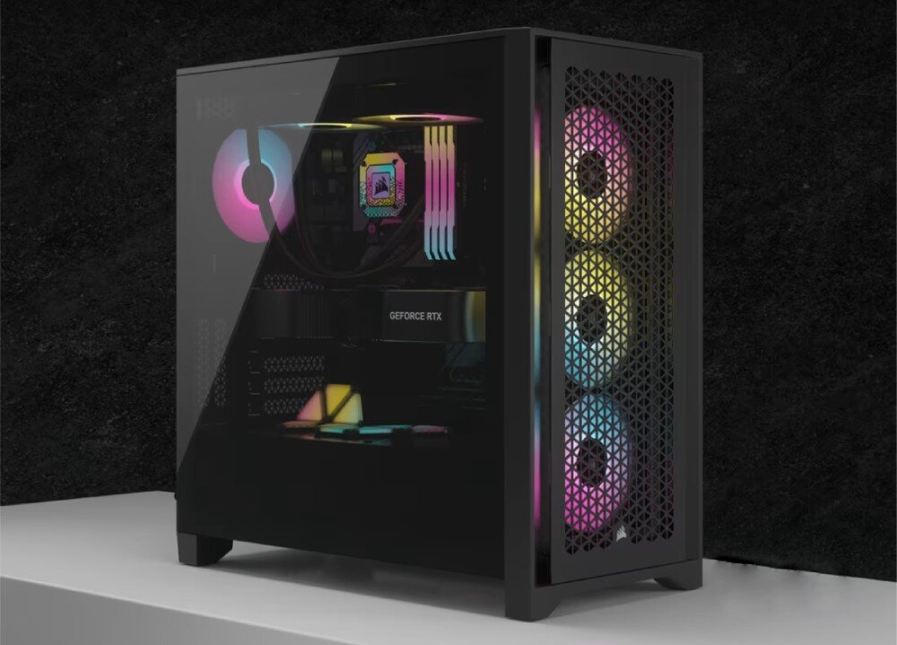 Komputer MAD DOG CORSAIR4000D-A01WR32 R7-7800X3D 32GB RAM 1TB SSD Radeon RX7800XT Wi-Fi Windows 11 Home obudowa wygląd konstrukcja wentylacja porty