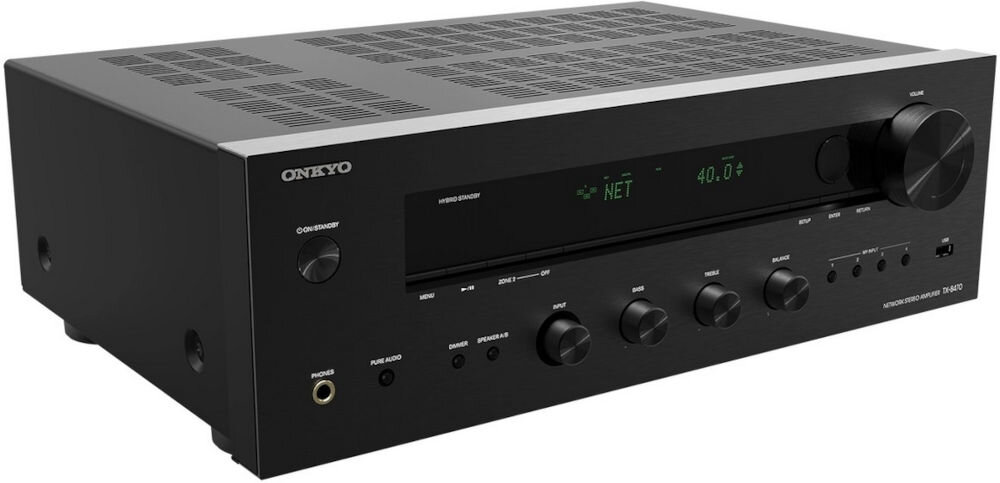 Amplituner Stereo ONKYO TX-8470 - Radio w każdej wersji, amplituner po skosie na białym tle