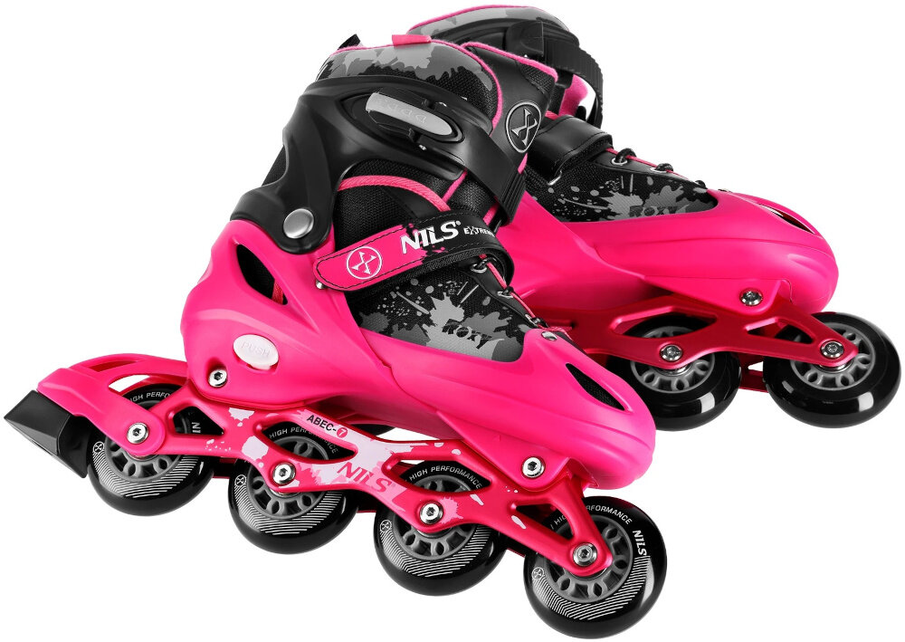 Łyżworolki NILS EXTREME NA18137A rozmiar 31-34 Czarno-różowy funkcjonalne stylowe jazda na rolkach wysoka jakosc wykonania