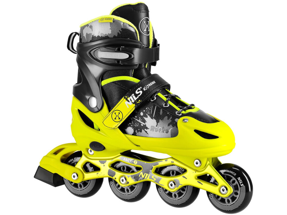 Łyżworolki NILS EXTREME NA18137A rozmiar 39-42 Czarno-żółty z polipropylenu bardzo wytrzymale wewnatrz material EVA bardzo wygodne dopasowuja sie do stopy