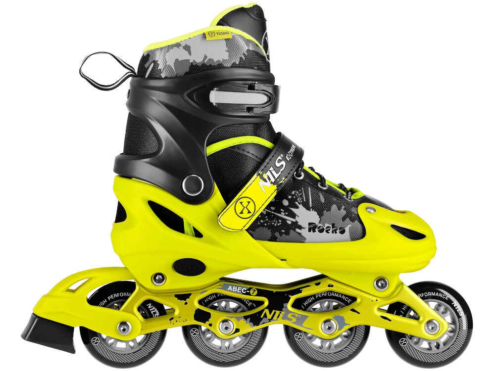 Łyżworolki NILS EXTREME NA18137A rozmiar 39-42 Czarno-żółty mocna solidna konstrukcja aluminiowa jednoczesciowa ploza wentylacja oddychajaca przepuszczalna membrana stopa sie nie poci