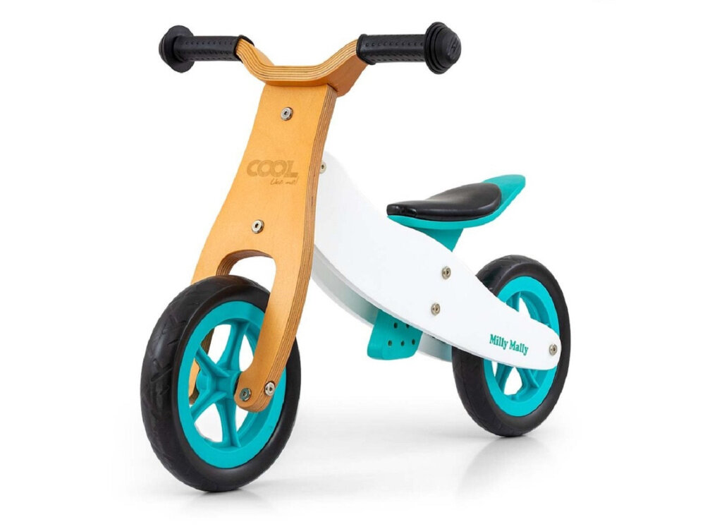 Rowerek biegowy MILLY MALLY Cool Classic 2w1 Miętowy mozliwosc przerobienia z trojkolowego pojazdu na dwukolowy biegacz atrakca pobudza aktywnosc dla dzieci od 18 do 36 miesiaca zycia obciazenie do 25 kg