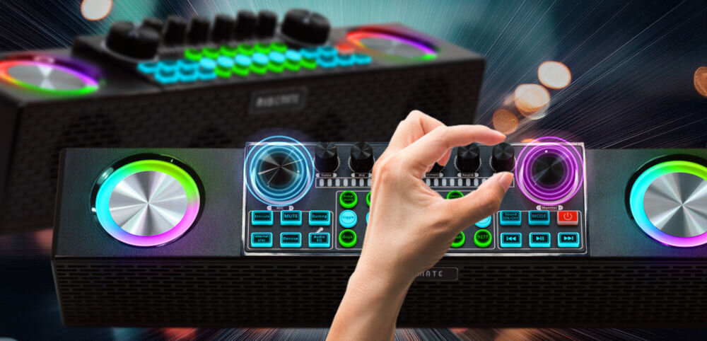 Power audio MUSICMATE MM-SC500 SonicEdge zaawansowane funkcje dźwiękowe mobilność 30 efektów i filtrów dźwięku personalizacja brzmienia w czasie rzeczywistym możliwość regulacji dźwięku na żywo wymiary ok 41 x 8 x 9 cm