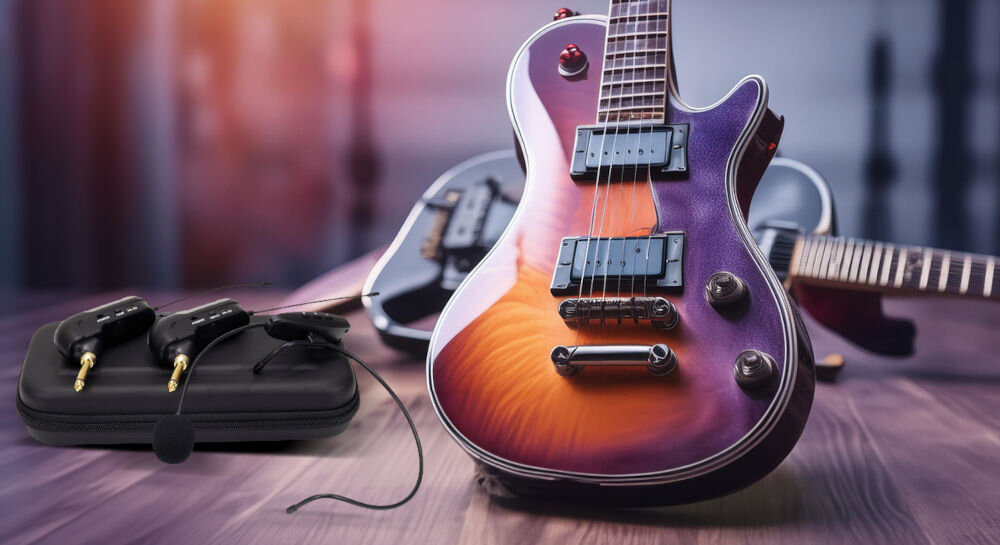 System bezprzewodowy MUSICMATE MM-200 EchoFlex bezprzewodowy dwa nadajniki wokal instrument jack 6,3 mm odbiornik automatycznie paruje urządzenia kabel USB-A / microUSB do ładowania twarde etui ochronne z uchwytem do przenoszenia