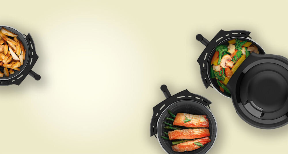 Frytkownica beztłuszczowa CECOTEC Cecofry Rain Air Fryer gotowanie na parze zdrowe przygotowanie posiłków napełnienie pojemnika na olej wodą warzywa ryby inne produkty wszechstronność ide4alne rozwiązanie dbanie o zdrową dietę różnorodność w kuchni 