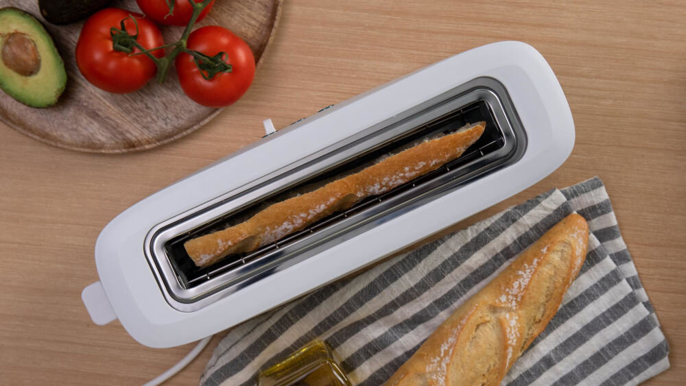 Toster CECOTEC Toast&Taste 1000 Extra Biały duża moc 980 W szybkie równomierne przypiekania wysoka moc opiekanie rozmrażanie pieczywa praktyczne narzędzie pojedyńczy długi otwór na pieczywo duże kromki chleba dwa klasyczne tosty zwiększona wszechstronność