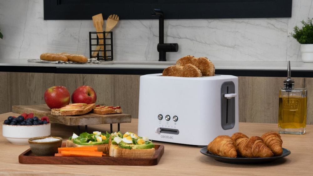 Toster CECOTEC Toast&Taste 9000 Double Biały wyjątkowa moc efektywność 980 W mocy szybkie przypiekanie wysoka moc przyspieszony proces opieknaia funkcja rozmrażania pieczywa idealnie przygotowane tosty wygoda użytkowania
