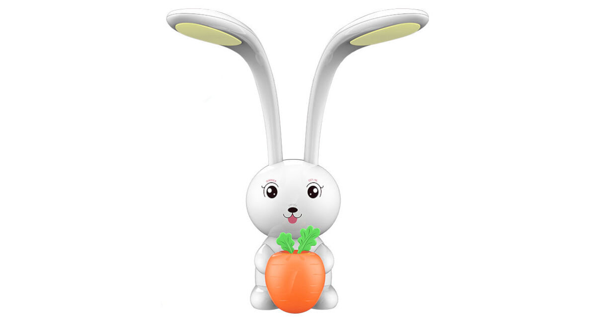 Lampka nocna LED MAXCOM Charlie ML4910 Biały, barwy światła, regulacja, dzień, nauka, Króliczek ustawiony frontem pionowo z wyłączonymi lampkami na białym tle