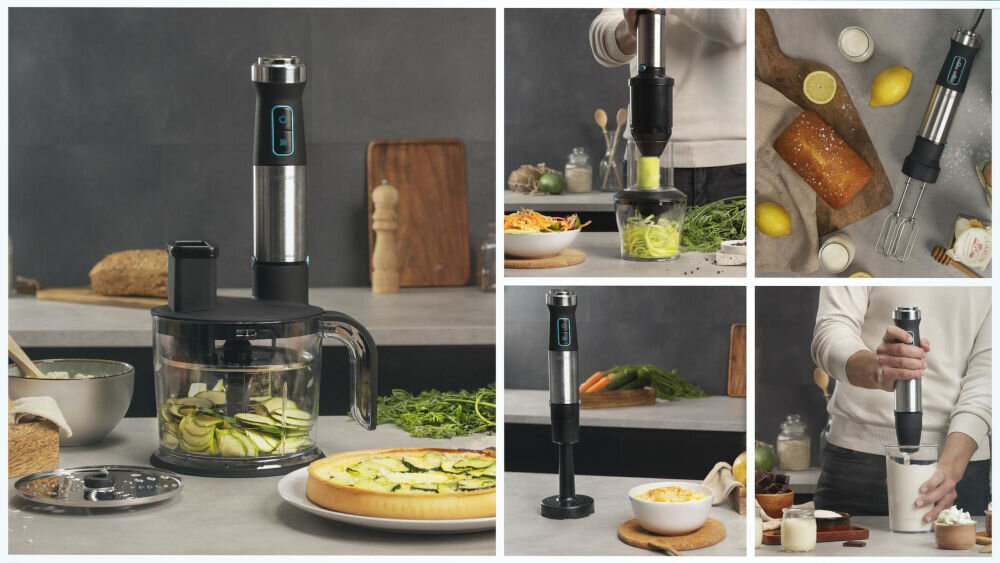 Blender CECOTEC Power TitanBlack 1500 XL zestaw akcesoria przekształcenie wielofunkcyjny robot kuchenny trzepaczka tłuczek spiralizator dodatkowe ostrza wszechstronne narzędzie zadania specjalne dodatki zastępuje wiele urządzeń oszczędność miejsca na blacie