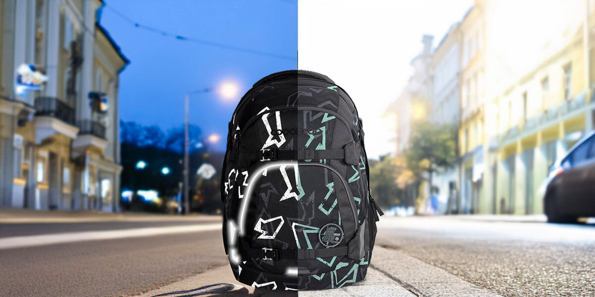 Plecak szkolny COOCAZOO 2.0 Mate Reflective Graffiti Czarno-szary Ochrona przed wilgocią impregnowana tkanina na każdą pogodę