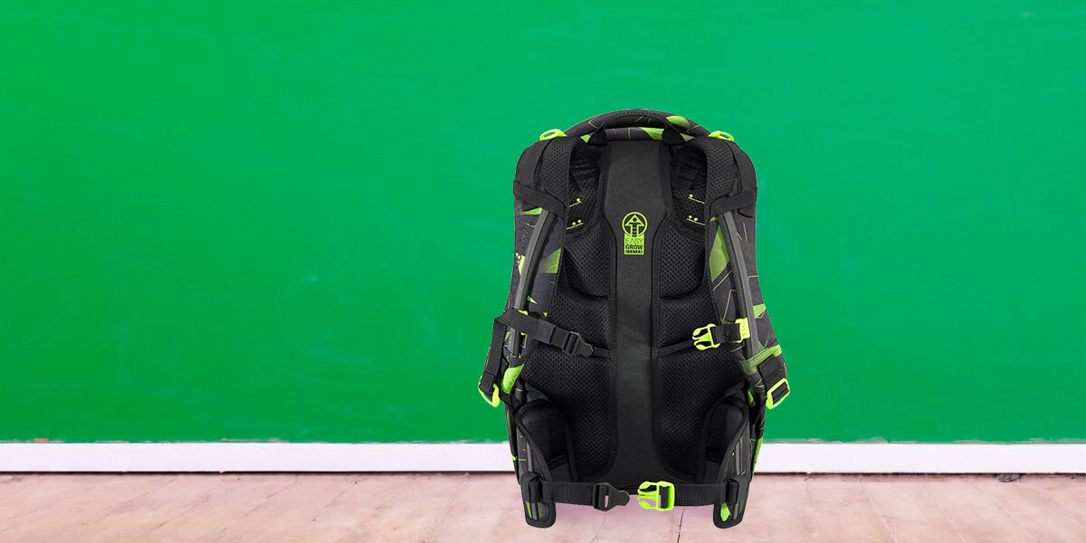 PLECAK COOCAZOO 2.0 JOKER LIME FLASH z myślą o zdrowiu pleców ergonomiczny tył miękkie szelki w kształcie litery S pas biodrowo-lędźwiowy certyfikaty AGR BAG