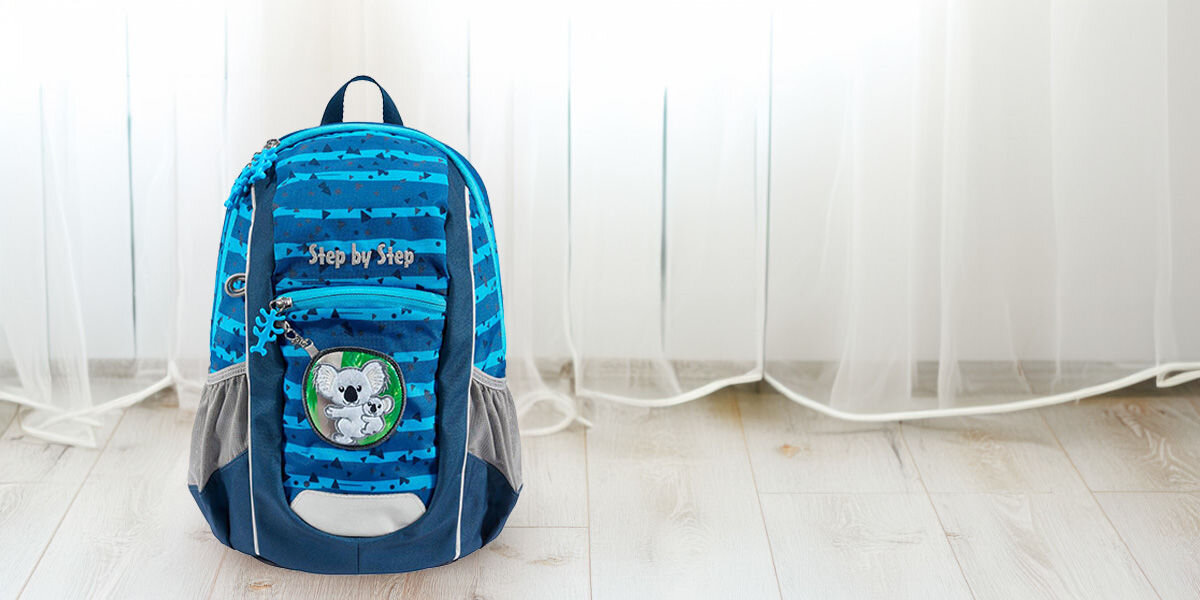Plecak STEP BY STEP Junior Kiga Maxi Koala Coco Niebieski odblaskowe elementy miejsce na dane adresowe