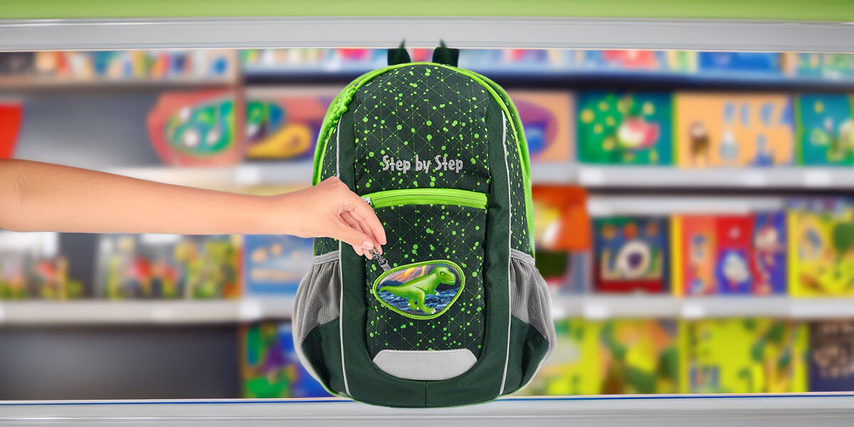 Plecak STEP BY STEP Junior Kiga Maxi Dino Nilo Zielony wodoodporna powłoka wolna od PFC możliwość prania w 30°
