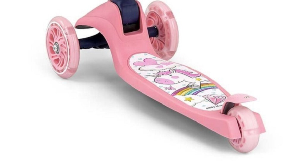Hulajnoga dla dzieci MILLY MALLY Scooter Fuzzy Różowy bezpieczenstwo stabilna jazda tylny blotnik funkcja hamulca noznego latwa kontrola dostosowanie predkosci