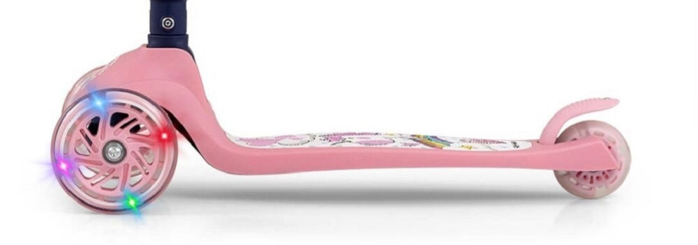 Hulajnoga dla dzieci MILLY MALLY Scooter Fuzzy Różowy trojkolowa formula kauczukowe kolka stabilnosc lozyskowane przednie kolka srednica 12 cm tylne srednica 8 cm swieca