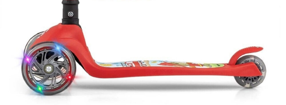 Hulajnoga dla dzieci MILLY MALLY Scooter Fuzzy Czerwony trojkolowa formula kauczukowe kolka stabilnosc lozyskowane przednie kolka srednica 12 cm tylne srednica 8 cm swieca
