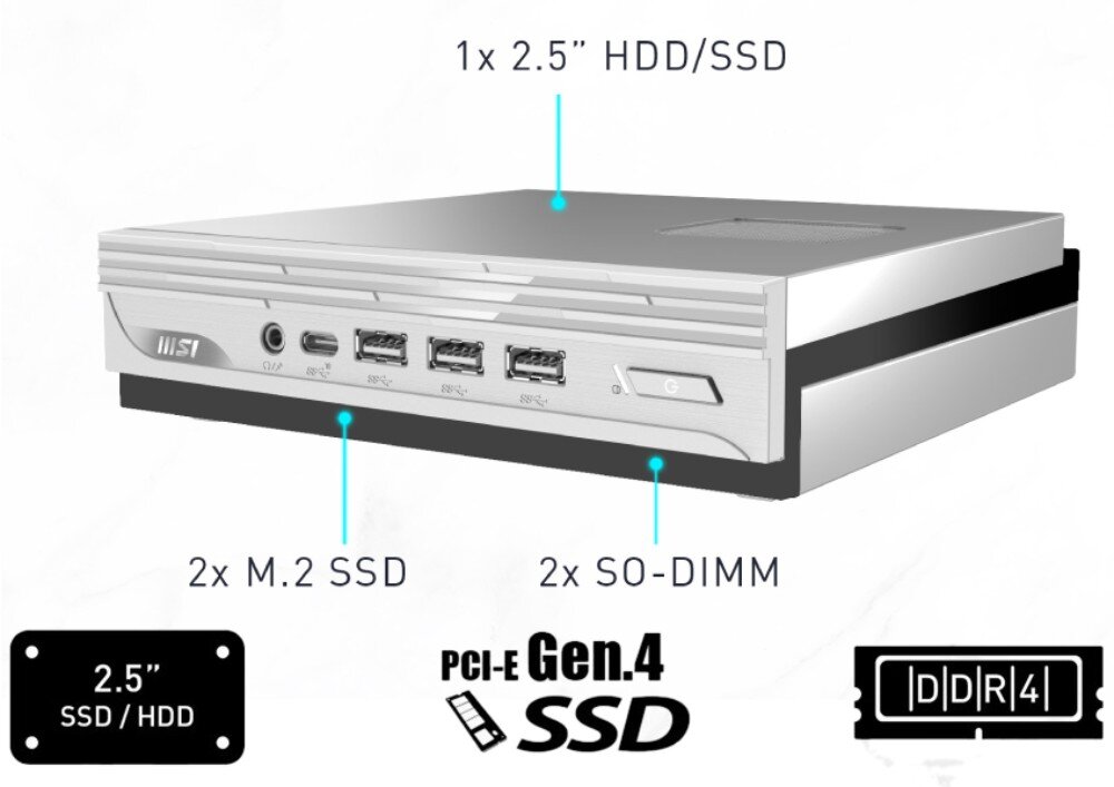 Komputer MSI Pro DP10 12M-218EU i3-1215U 8GB RAM 512GB SSD WiFi Windows 11 Professional pamięć dysk pojemność