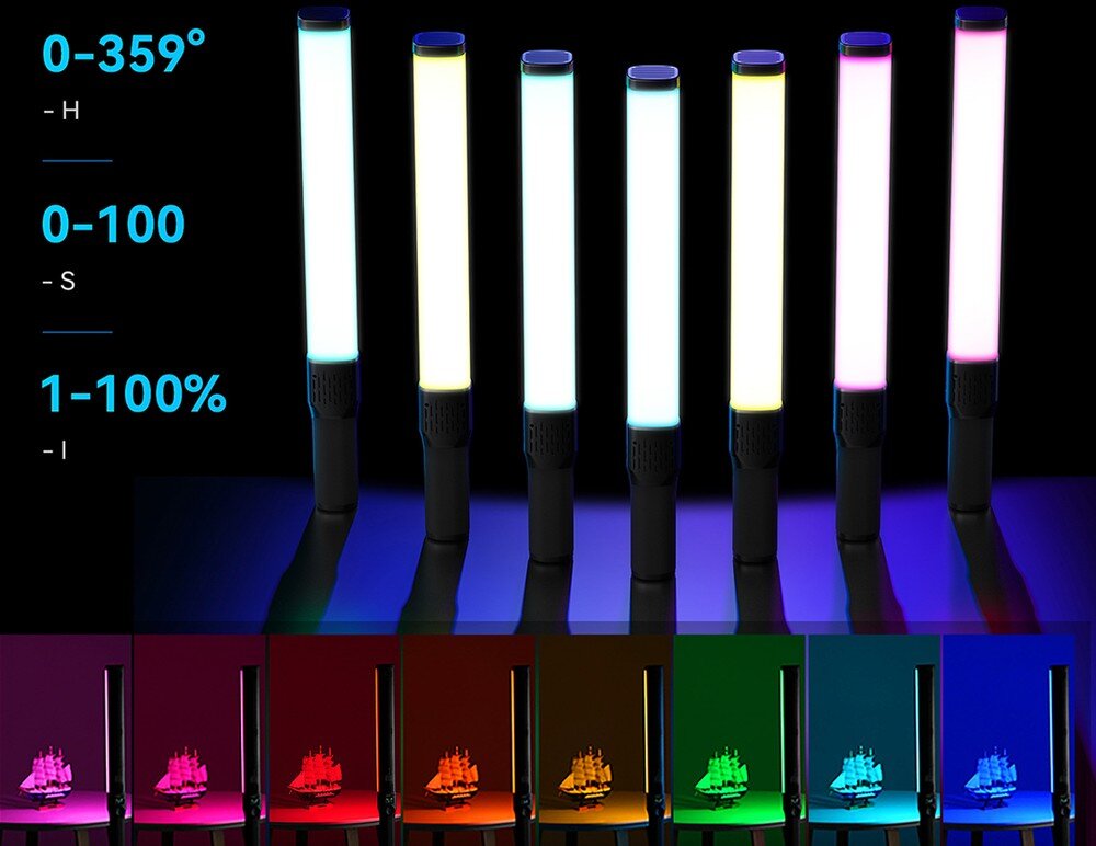 Lampa LED Ulanzi VL360 prezentacja różnych kolorów światła