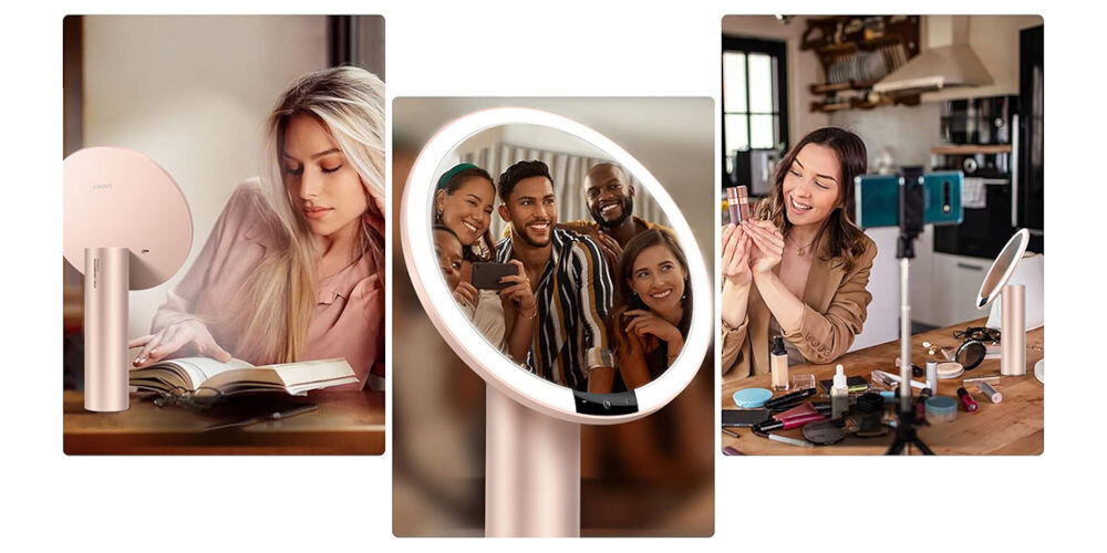 Lusterko kosmetyczne AMIRO Oath Auto AML009Z Różowy podświetlane lampka biurkowa nocna do czytania oświetlenie otoczenia robienie selfie streaming ciągłe oświetlenie inteligentny czujnik większa kontrola intensywność światła różne warunki użytkowania
