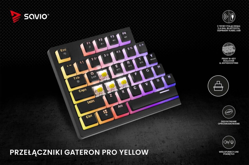 Klawiatura mechaniczna bezprzewodowa Phenix przełączniki gateron pro yellow