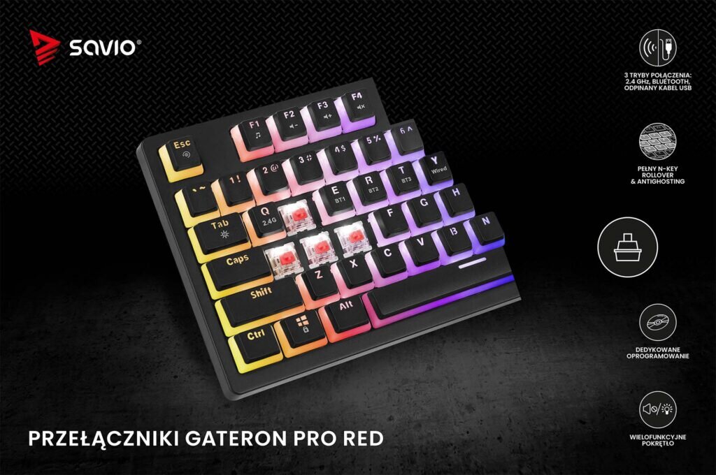 Klawiatura mechaniczna bezprzewodowa Phenix przełączniki gateron pro red