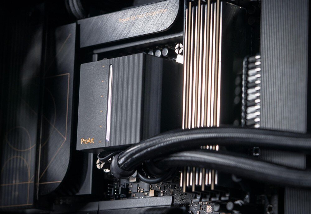 Komputer XQUANTUM ProArt GeForce RTX Studio PA-I9-4090WP i9-14900KF 96GB RAM 4TB SSD GeForce RTX4090 Windows 11 Professional chłodzenie wodne temperatura pompa wentylatory