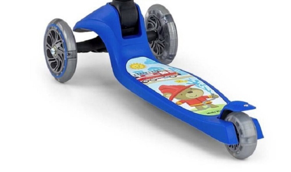Hulajnoga dla dzieci MILLY MALLY Scooter Fuzzy Niebieski bezpieczenstwo stabilna jazda tylny blotnik funkcja hamulca noznego latwa kontrola dostosowanie predkosci