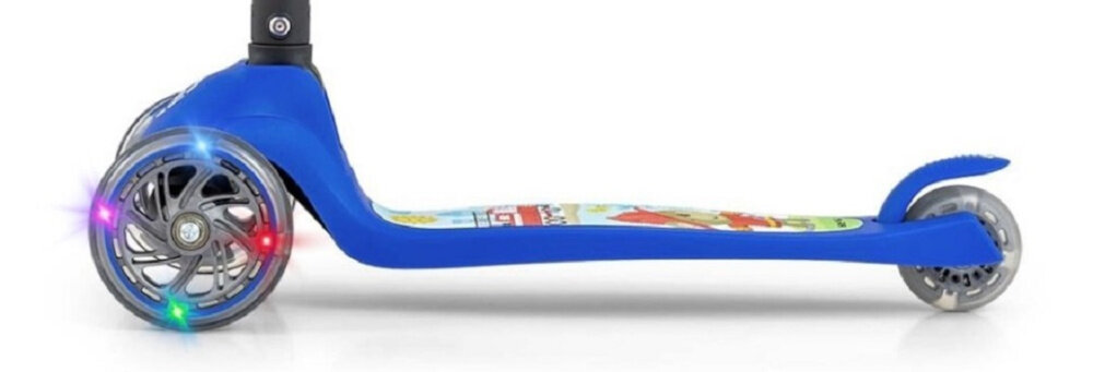 Hulajnoga dla dzieci MILLY MALLY Scooter Fuzzy Niebieski trojkolowa formula kauczukowe kolka stabilnosc lozyskowane przednie kolka srednica 12 cm tylne srednica 8 cm swieca
