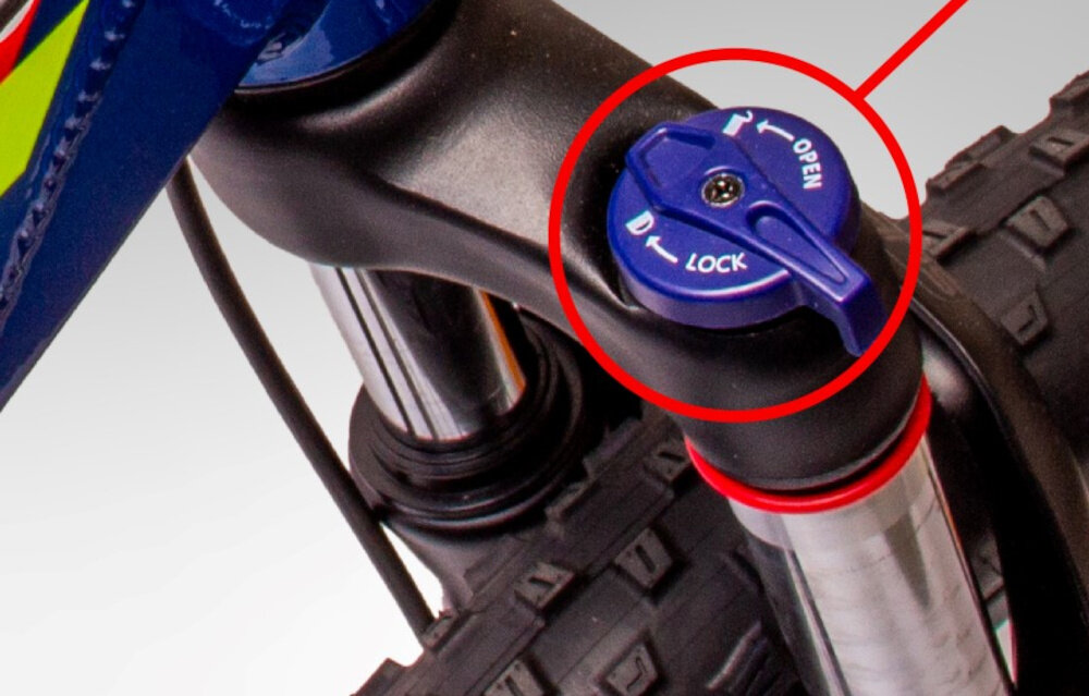 Rower górski MTB HORIZON Tatra Bikes U18 29 cali Niebiesko-pomarańczowy rower typu hardtail przedni amortyzator marki Suncross typu Shock Less ulatwia najezdzanie na przeszkody niweluje wstrzasy na kierownicy niska masa roweru duza sztywnosc regulacja za pomoca sprezyny