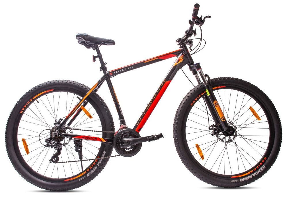 Rower górski MTB HORIZON Tatra Bikes U18 29 cali Czarno-czerwony goral dla sportowcow do jazdy wyczynowej dla kazdego amatora zwrotny latw wchodzi w zakrety do jazdy w miescie poza miastem w lesie na latwym i trudnym gorskim szlaku w niezbyt grzskim blocie nie za glebokim piachu
