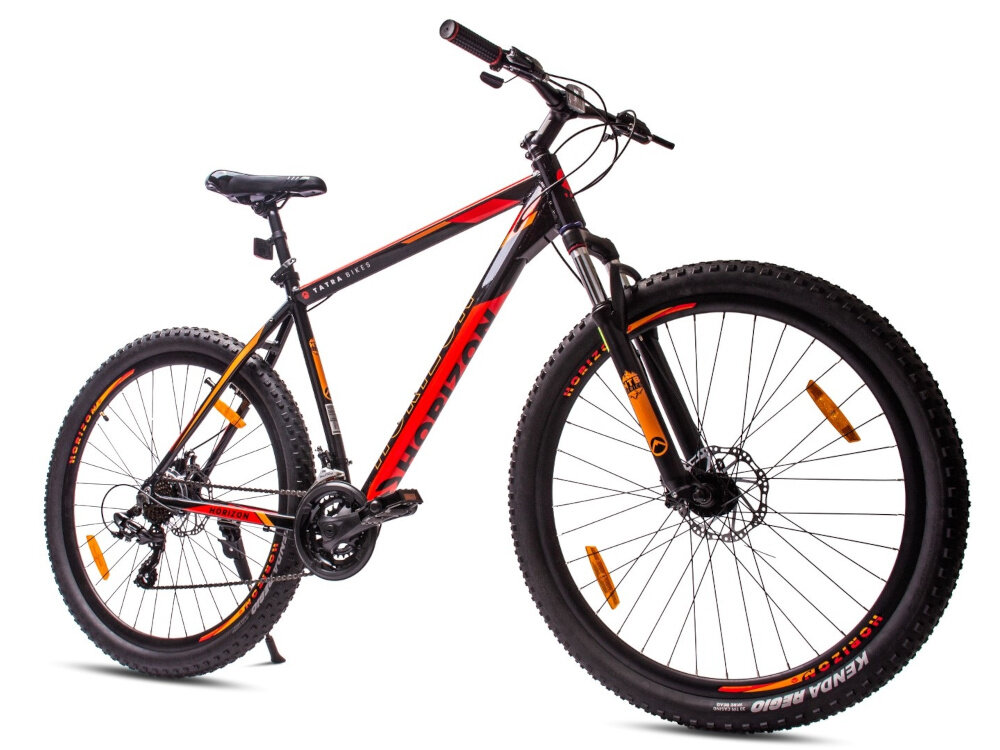 Rower górski MTB HORIZON Tatra Bikes U18 29 cali Czarno-czerwony hamulce tarczowe mechaniczne na przod i na ttyl dzialaja w kazdych warunkach pogodowych i na kazdej trasie duza sila hamowania