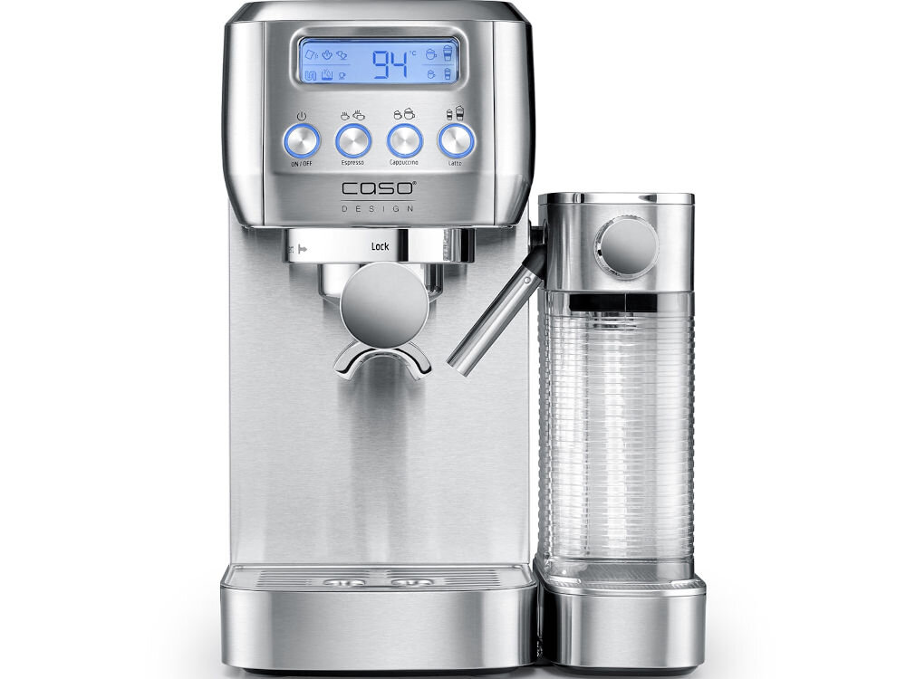Ekspres CASO Espresso Gourmet Latte wymiary moc 1350 W dla miłośników kawowych specjałów espresso latte macchiato praktyczna technologia elegancki wygląd ulubiona kawa prawdziwa przyjemność funkcjonalność estetyka doskonały wybór dla każdego doskonały smak kawy