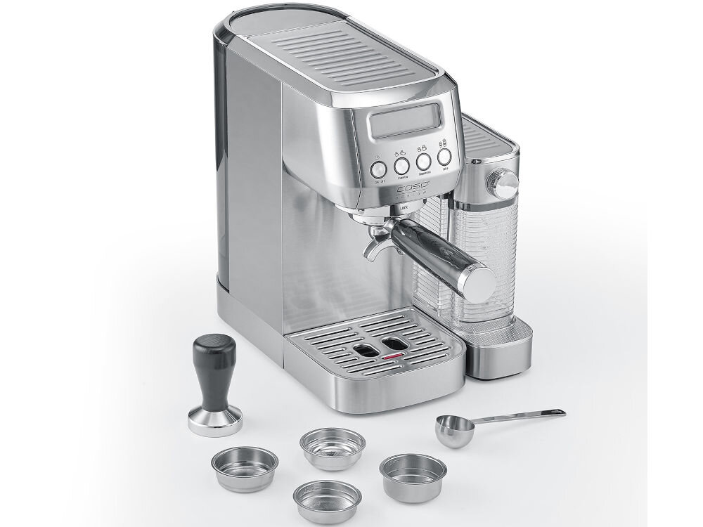 Ekspres CASO Espresso Gourmet Latte pojemnik na mleko łyżka metalowy tamper dwuścienne i jednościenny koszyki filtra portafilter dokumentacja