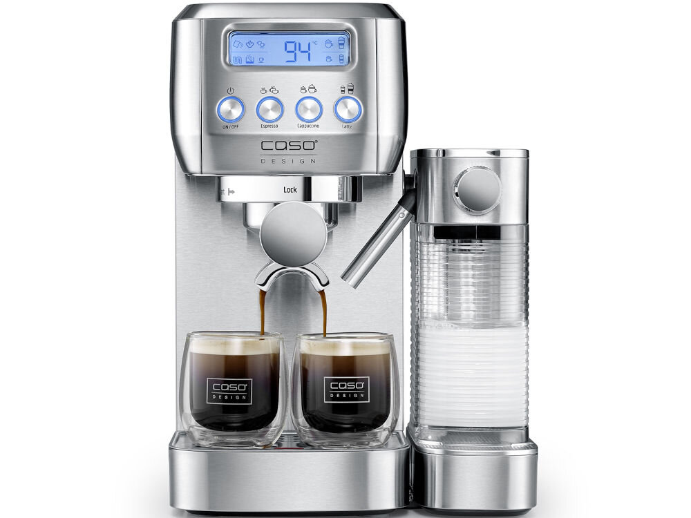 Ekspres CASO Espresso Gourmet Latte idealne espresso pompa 20 barów parzona kawa pod optymalnym ciśnieniem intensywny smak i aromat precyzyjne sterowanie temperaturą funkcja wstępnego zaparzania doskonale zbalansowane espresso satysfakcja z każdego łyku