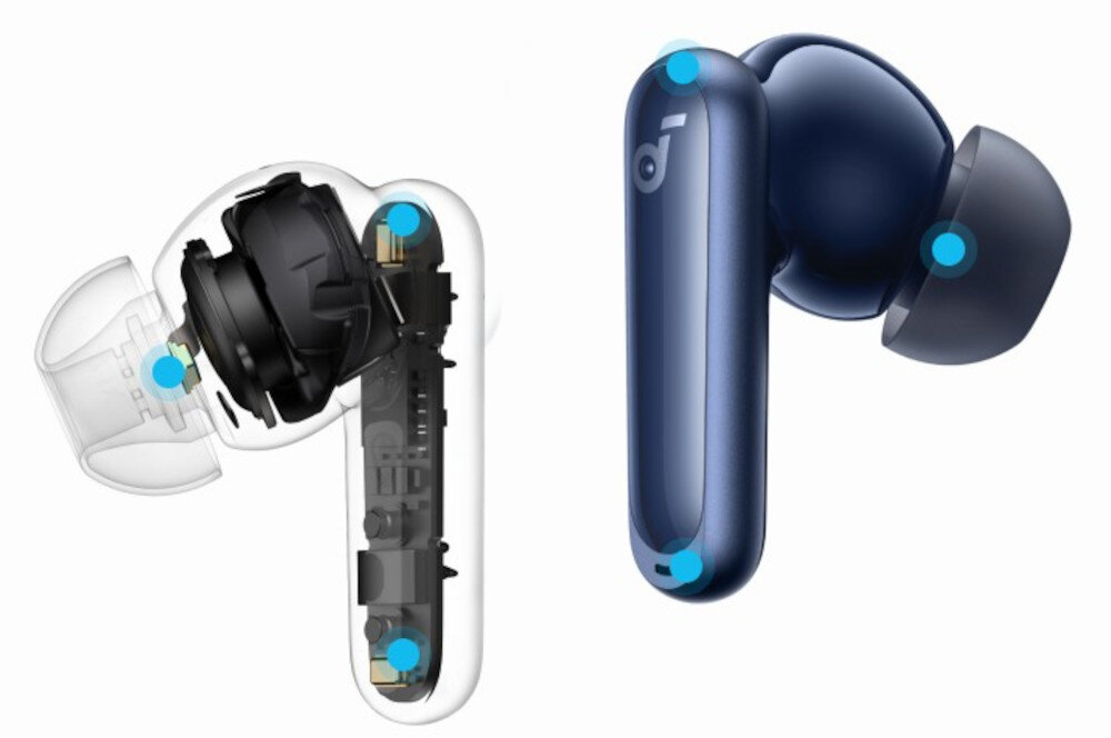 Słuchawki dokanałowe SOUNDCORE P40i ANC AI rozmowy 6 mikrofonów wyraźny głos, słuchawki dokanałowe na białym tle