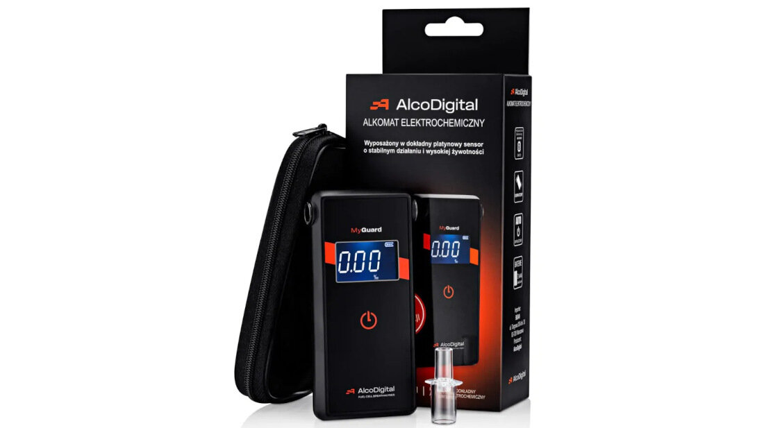 Alkomat ALCODIGITAL MyGuard wygląd design tło prezentacja zestaw