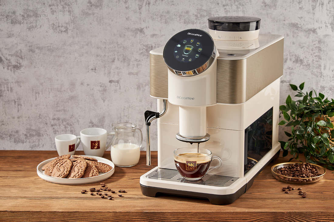 Ekspres DR.COFFEE H1 Biały pyszna kawa niebanalny design głęboka czerń zaokaglone krawędzie moc
