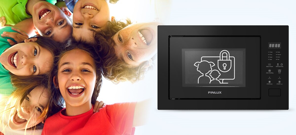 Kuchenka mikrofalowa FINLUX FN-BIA25GBL blokada rodzicielska blokada panelu